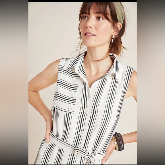 Maeve by Anthropologie Cream & Black Esther Striped Sleeveless Shirt Dress - Picture 4 of 13